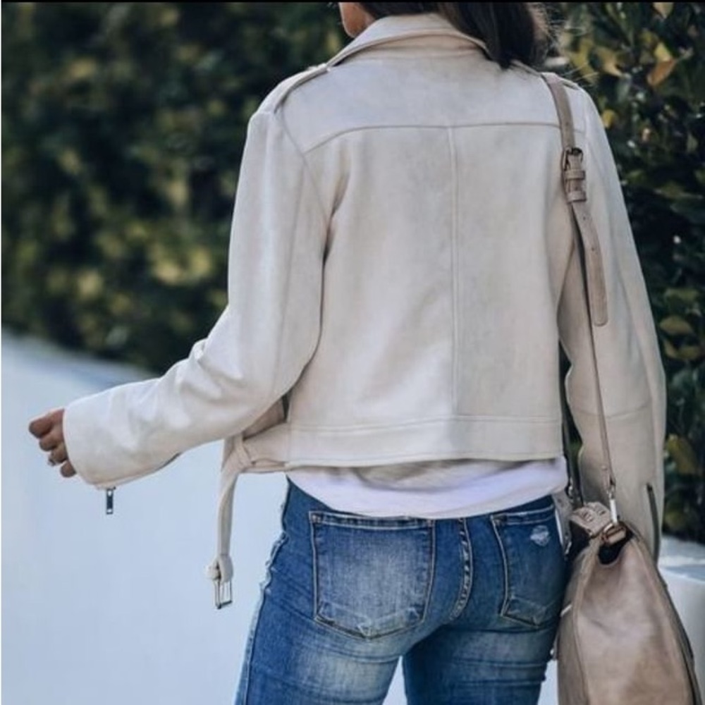 vegan suede women jacket belted coat moto biker long sleeve